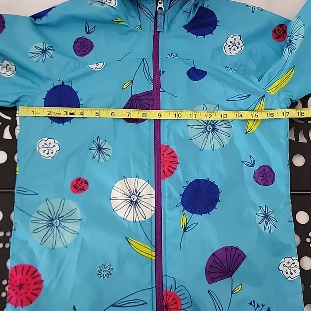 Lands' End Kids Packable Blue‎ Floral Lightweight Windbreaker Jacket M 10-12